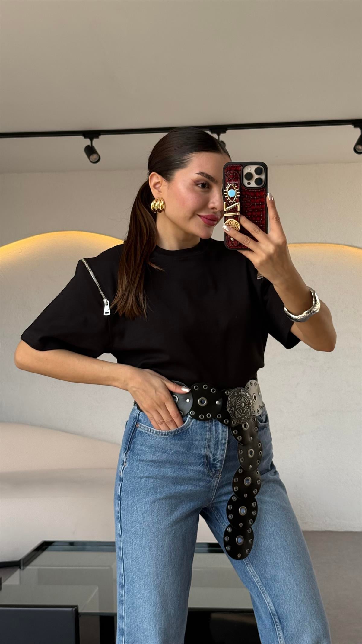 Montrose Siyah Koldan Fermuarlı Tshirt