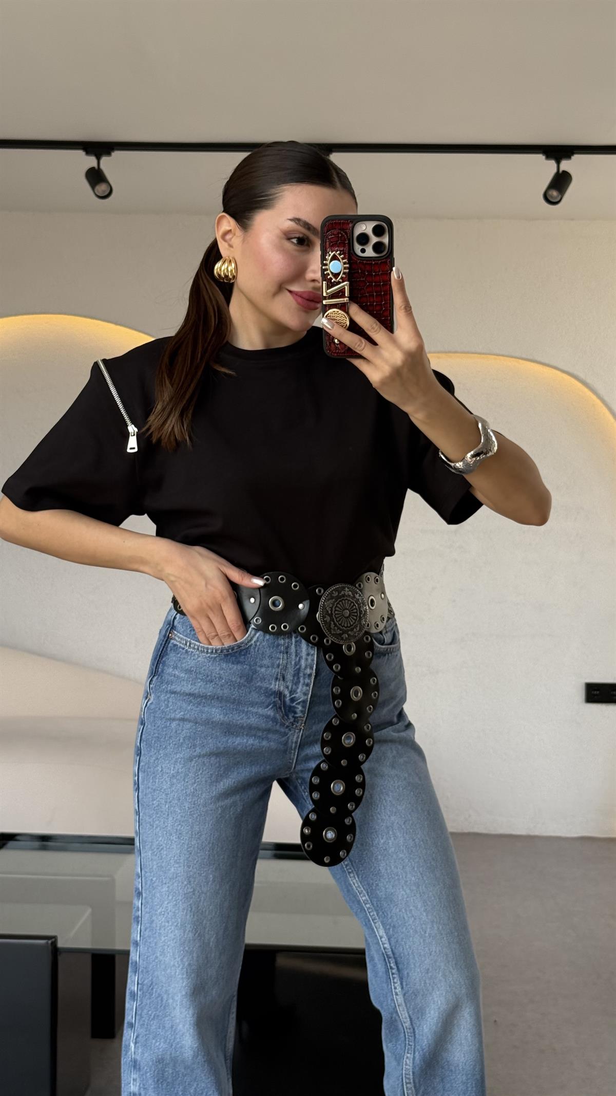 Montrose Siyah Koldan Fermuarlı Tshirt