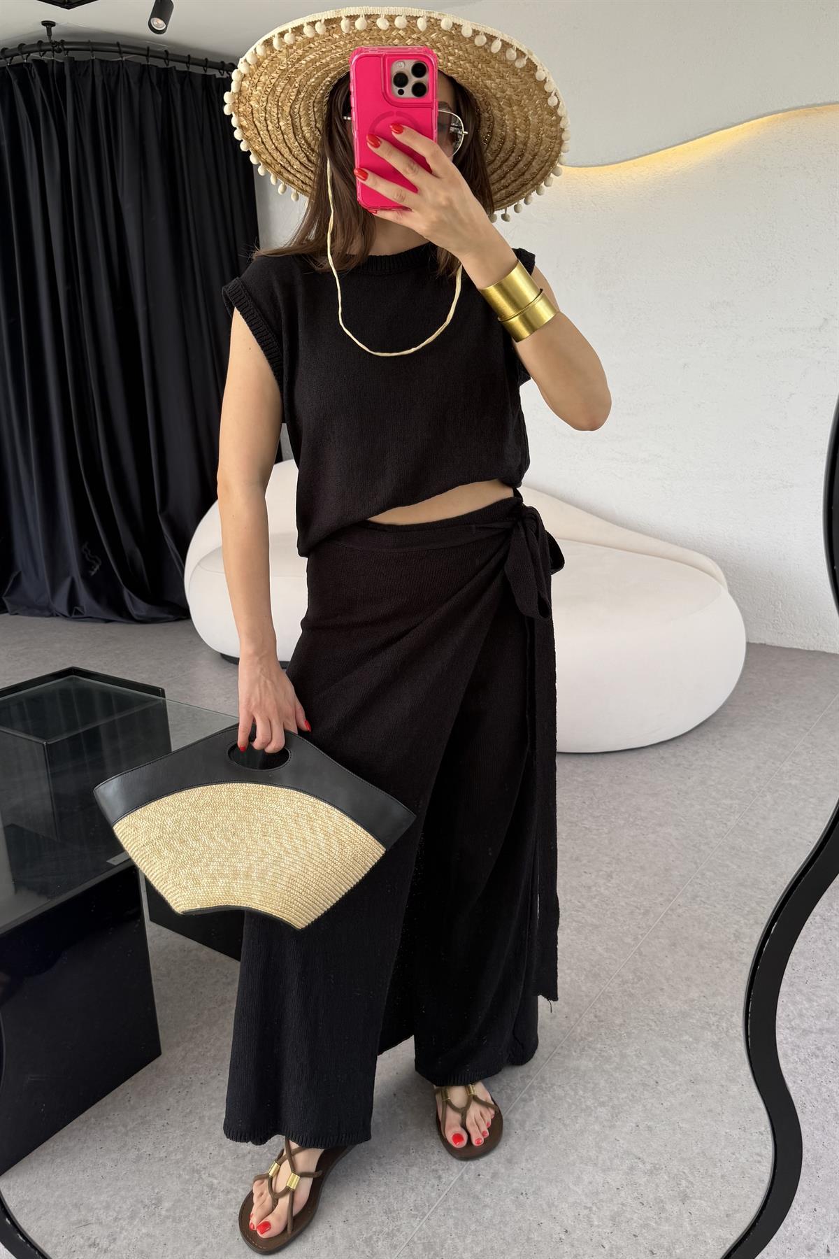 Moody Siyah Triko Bluz - Etek Pantolon Takım