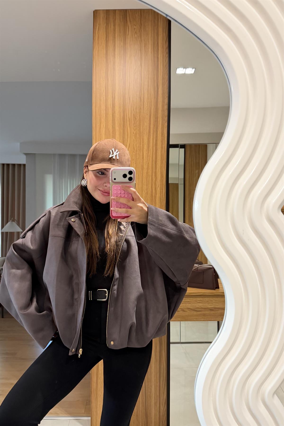 Moreno Koyu Gri Bomber Süet Ceket