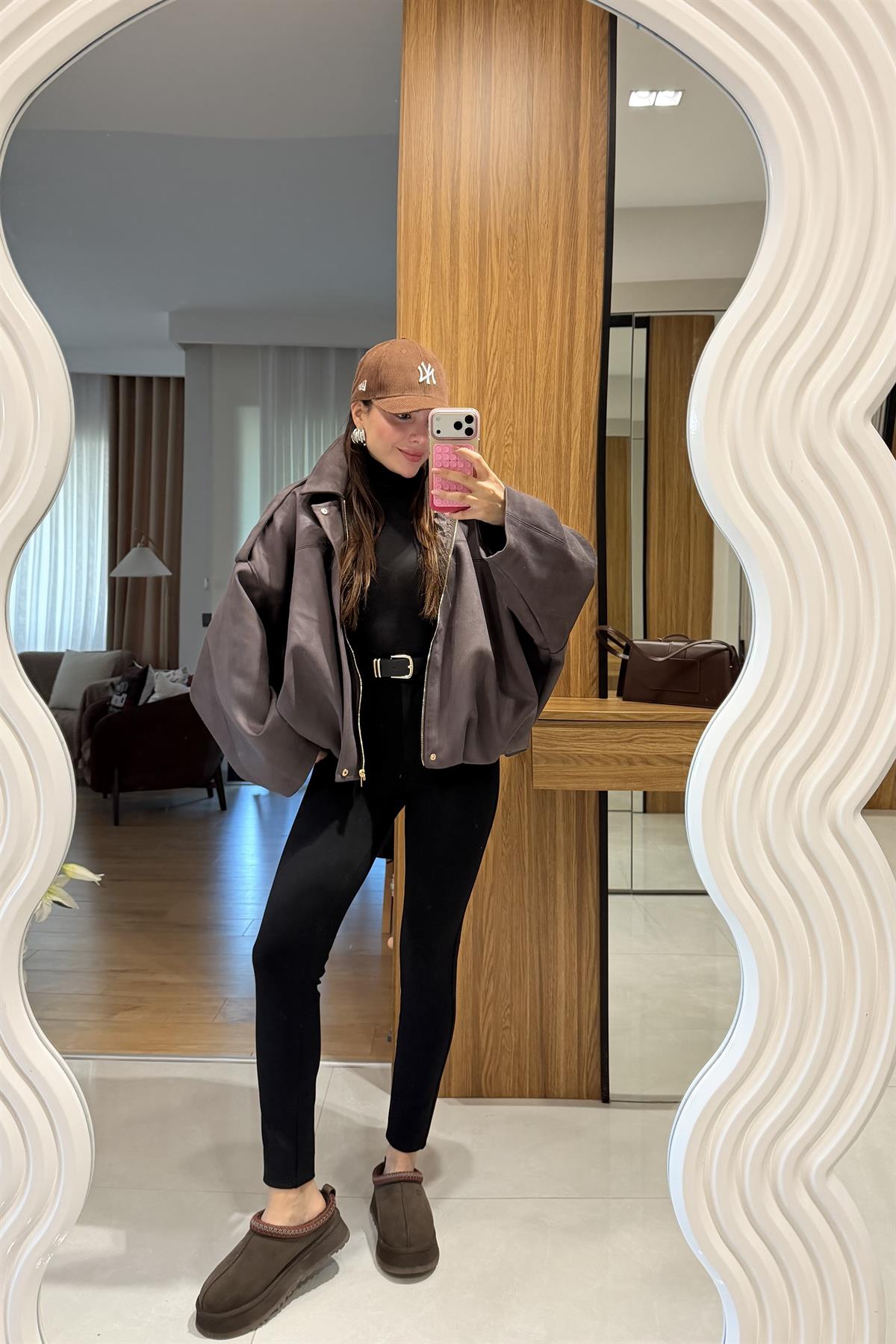 Moreno Koyu Gri Bomber Süet Ceket