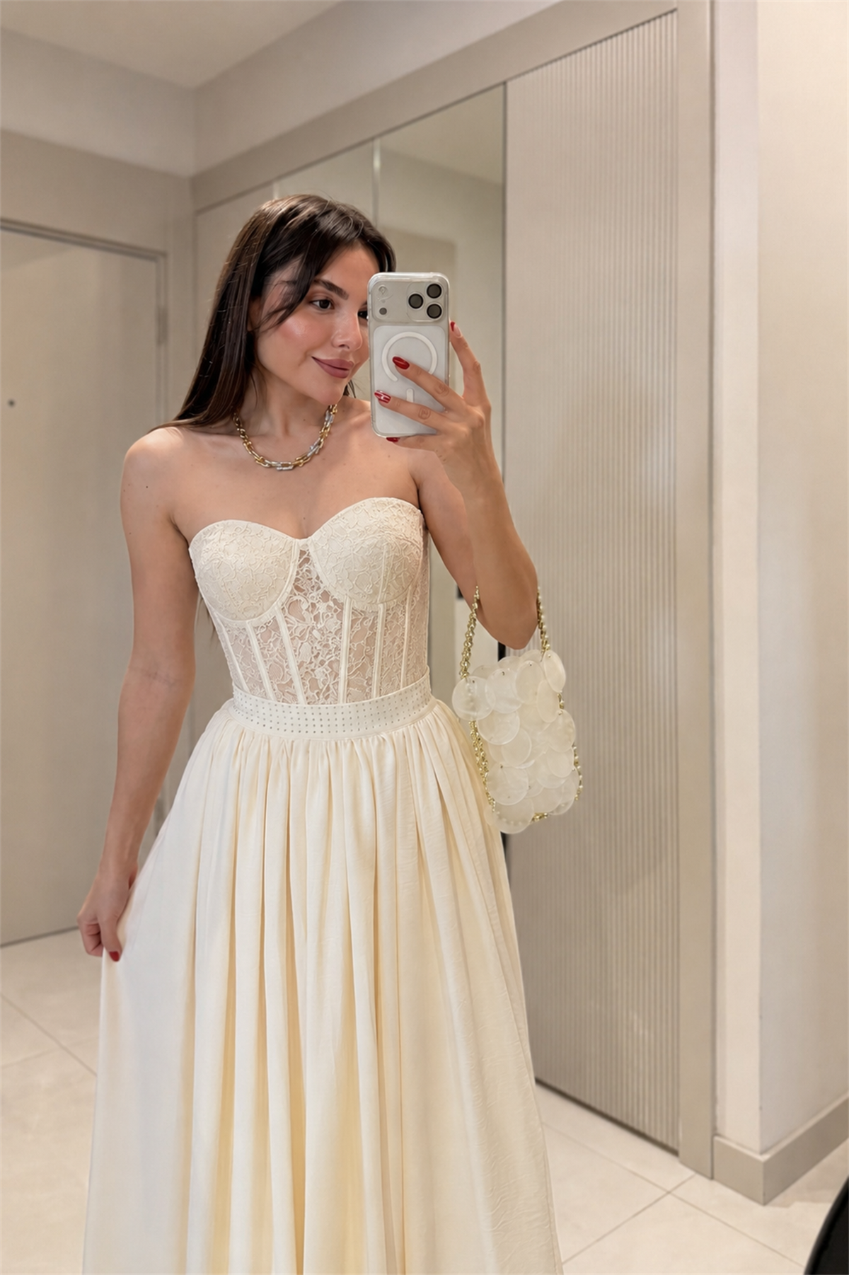 Morgane Krem Dantel Detaylı Korse Büstiyer