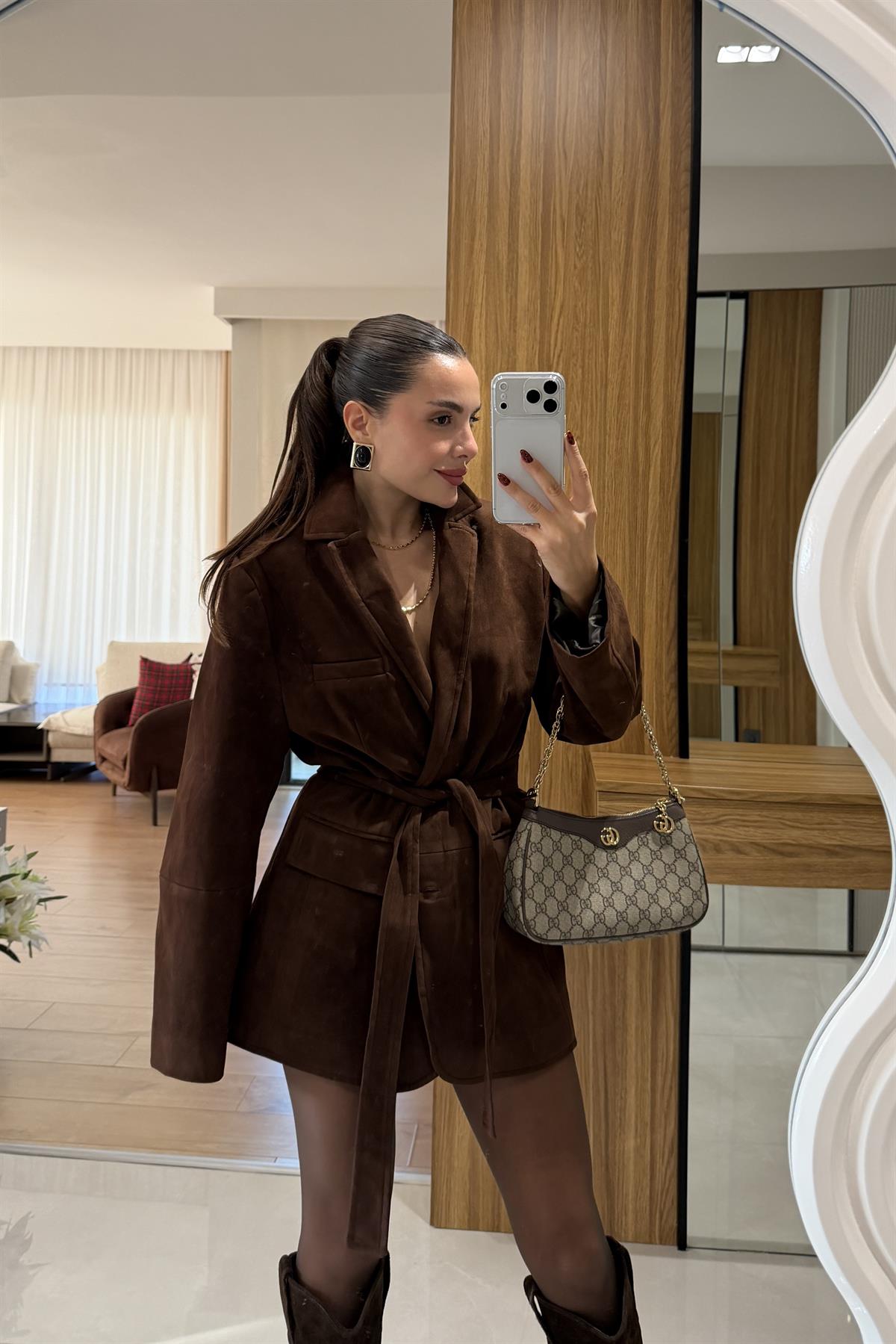 Morrison Acı Kahve Süet Kuşaklı Blazer Ceket