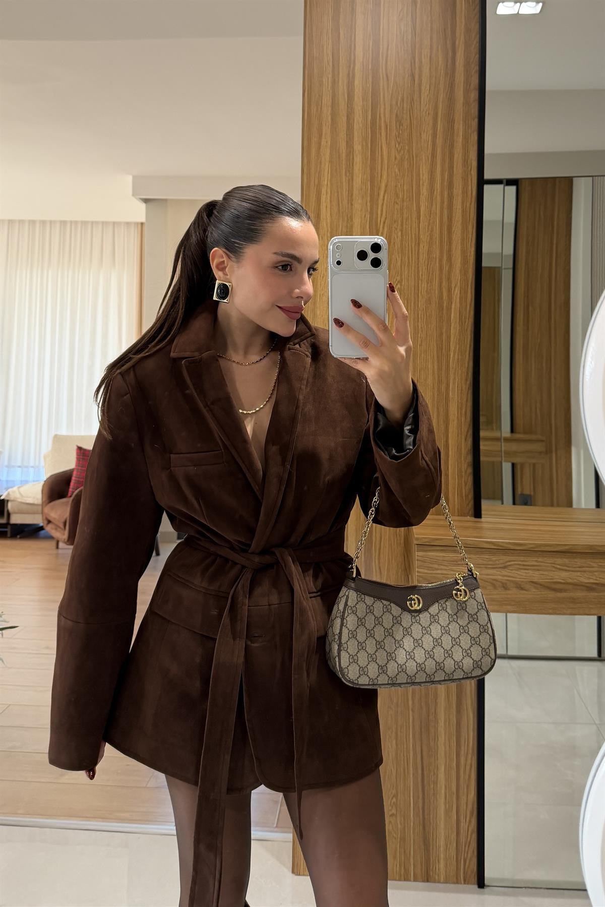 Morrison Acı Kahve Süet Kuşaklı Blazer Ceket
