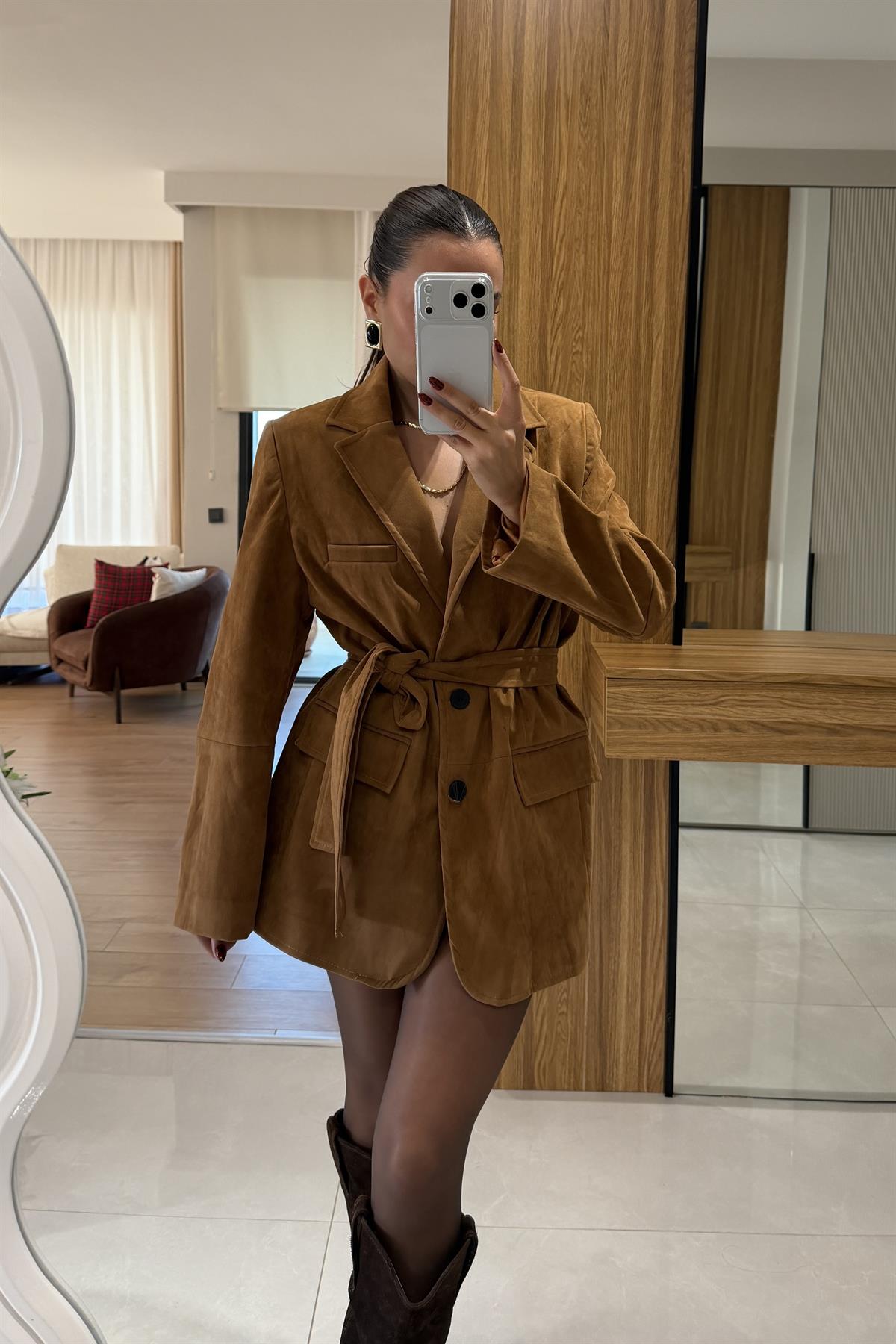 Morrison Taba Süet Kuşaklı Blazer Ceket