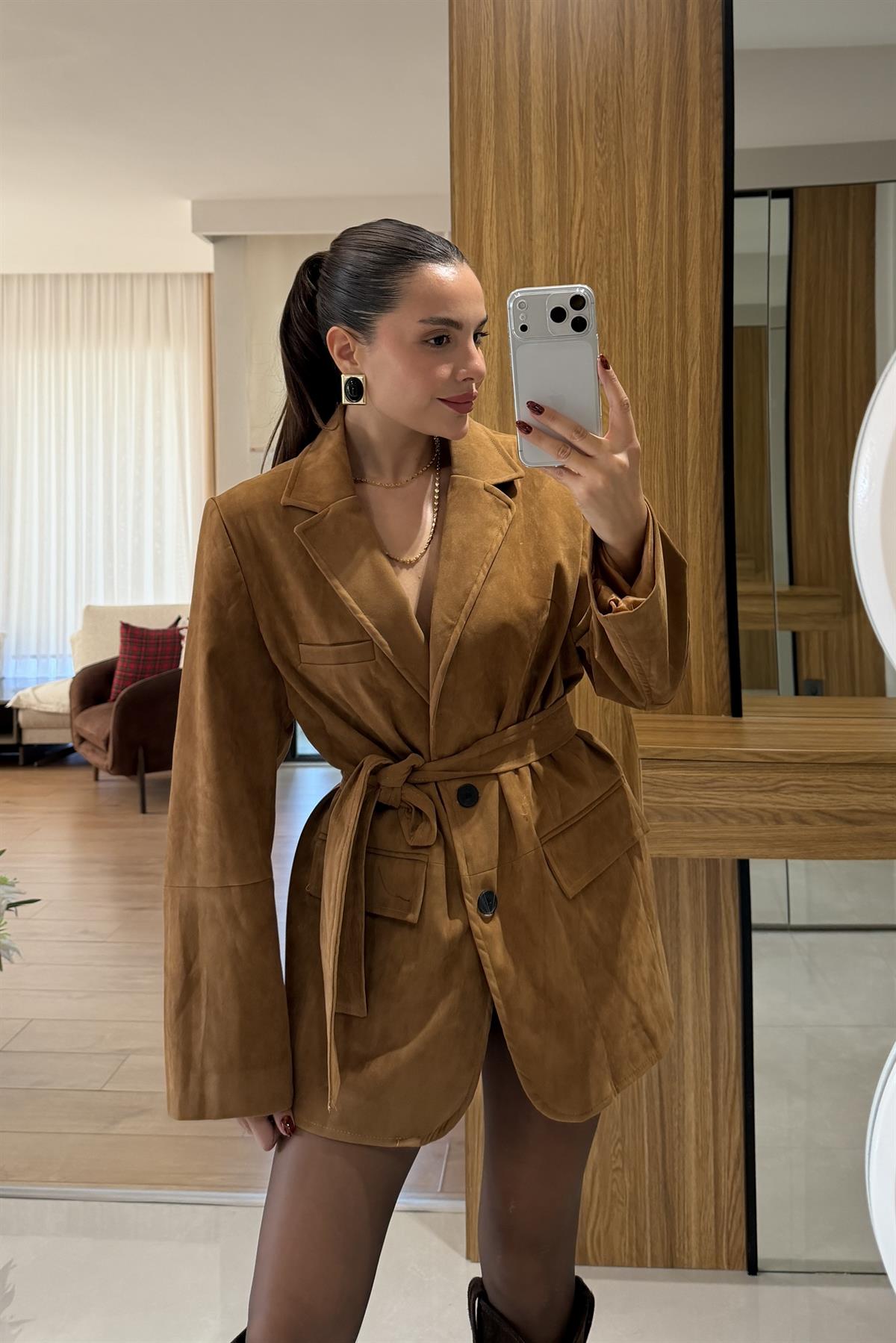 Morrison Taba Süet Kuşaklı Blazer Ceket