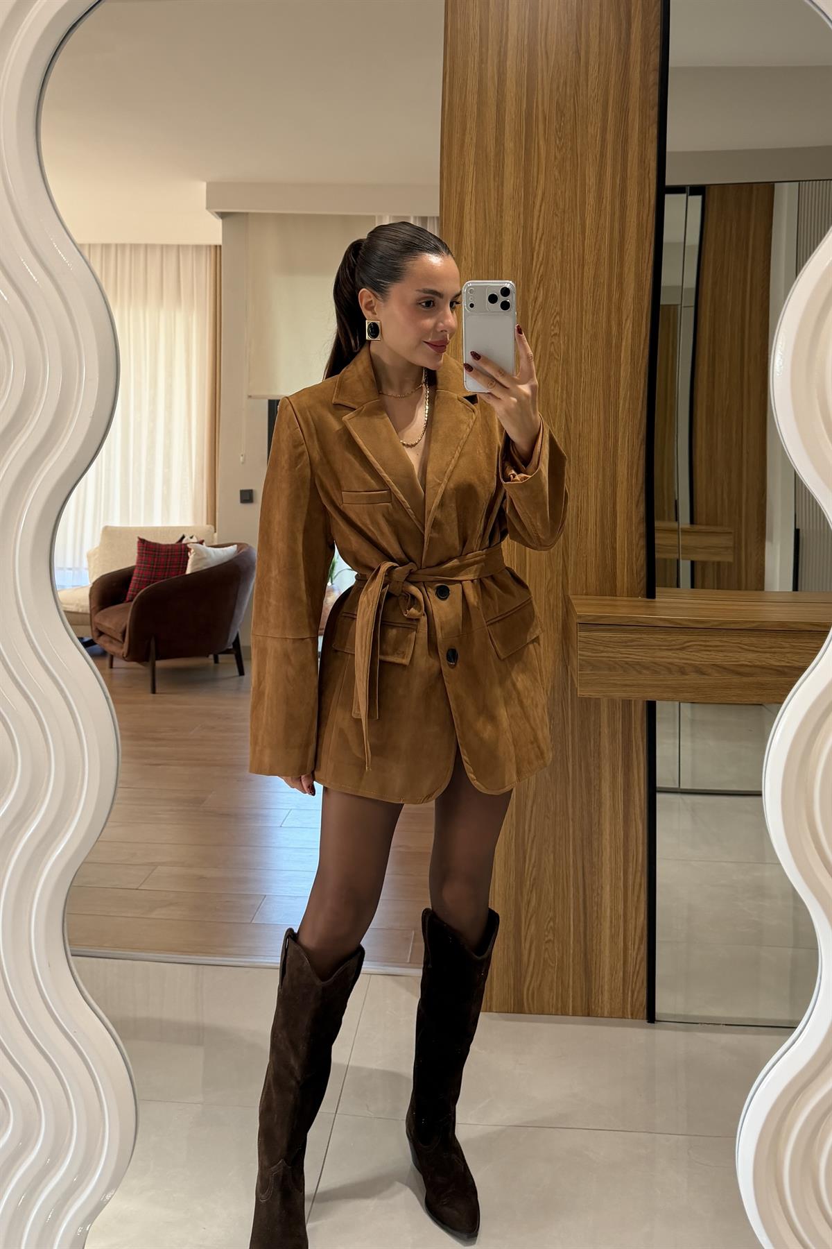 Morrison Taba Süet Kuşaklı Blazer Ceket