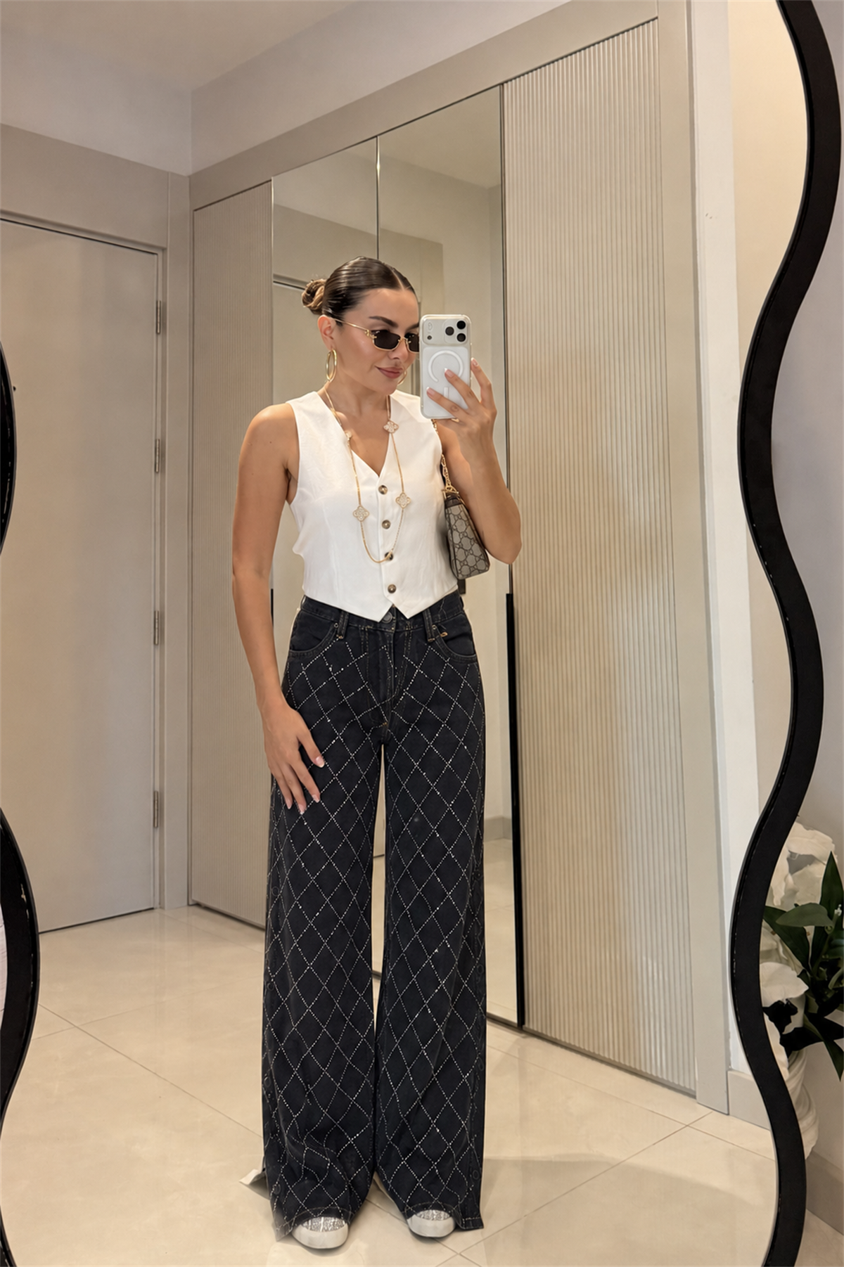 Moson Çapraz Taşlı Wide Leg Jean