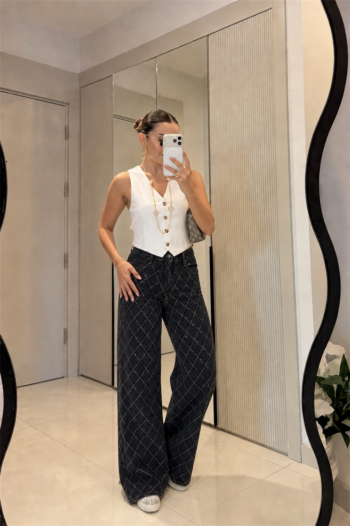 Moson Çapraz Taşlı Wide Leg Jean