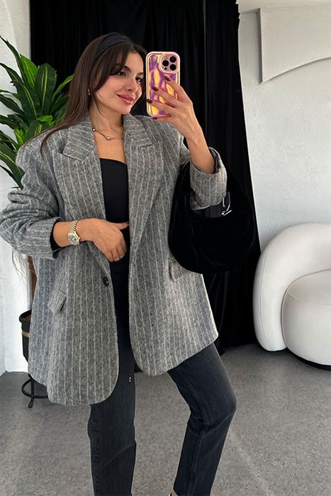 Motloch Çizgili Gri Kaşe Ceket 