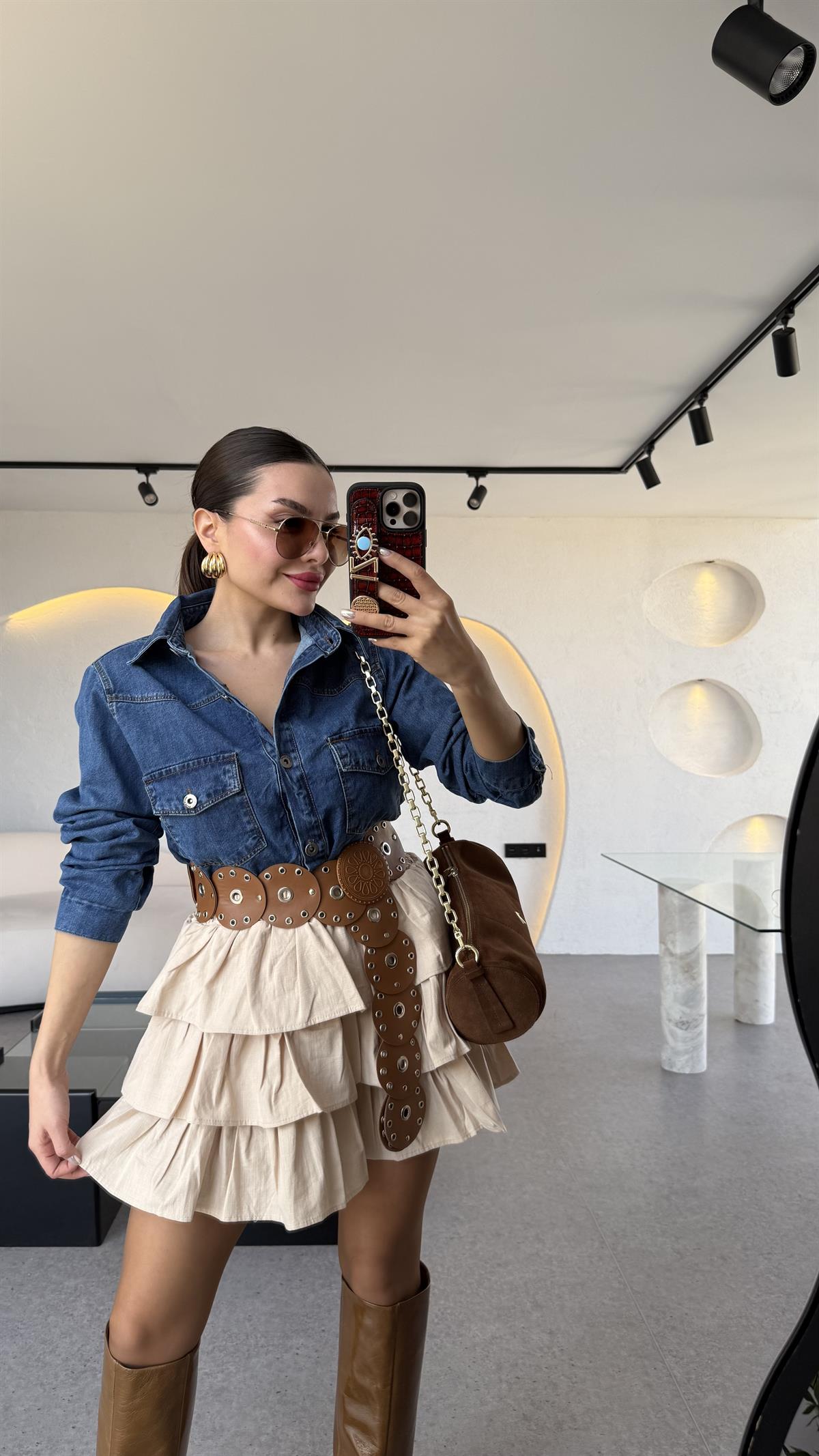 Mozart Birleşik Denim Detaylı Elbise