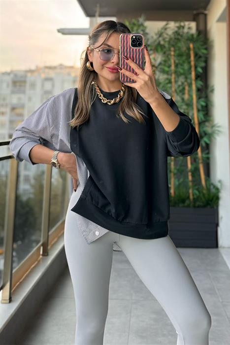 Muffin Çizgili Tasarım Sweat - Füme