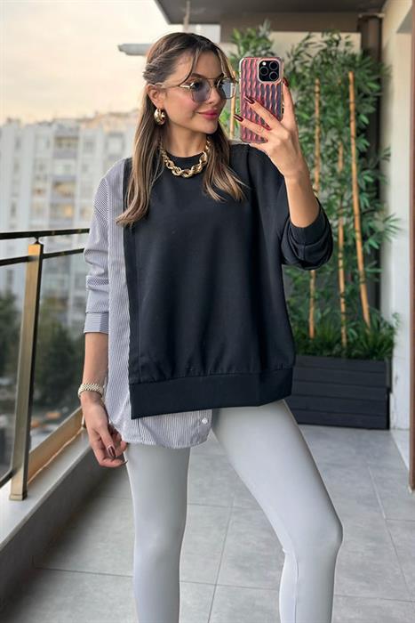 Muffin Çizgili Tasarım Sweat - Füme