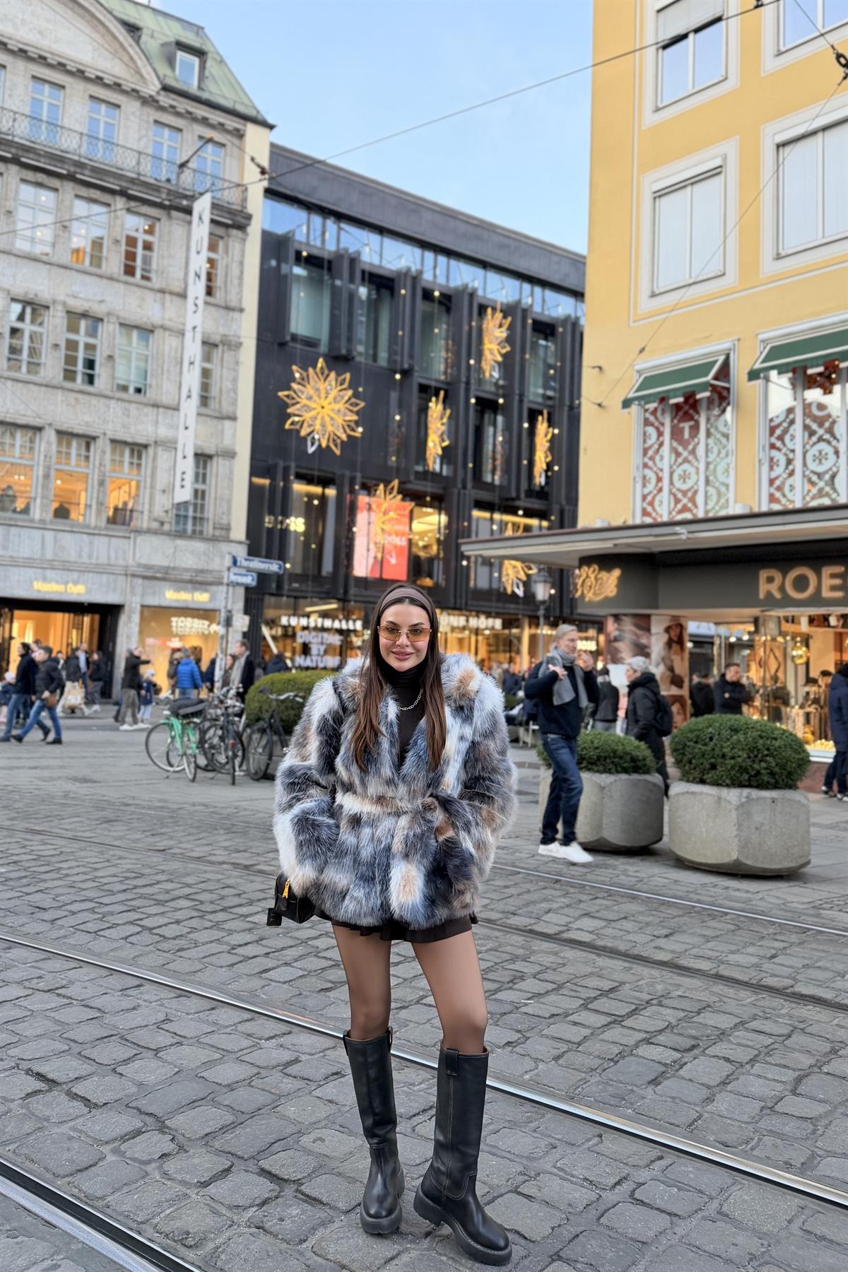 München Gri Detaylı Bağlamalı Premium Kürk