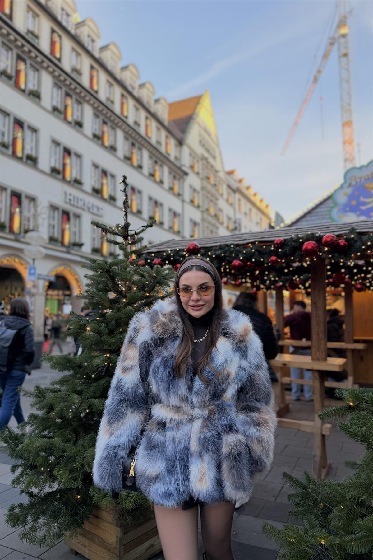 München Gri Detaylı Bağlamalı Premium Kürk