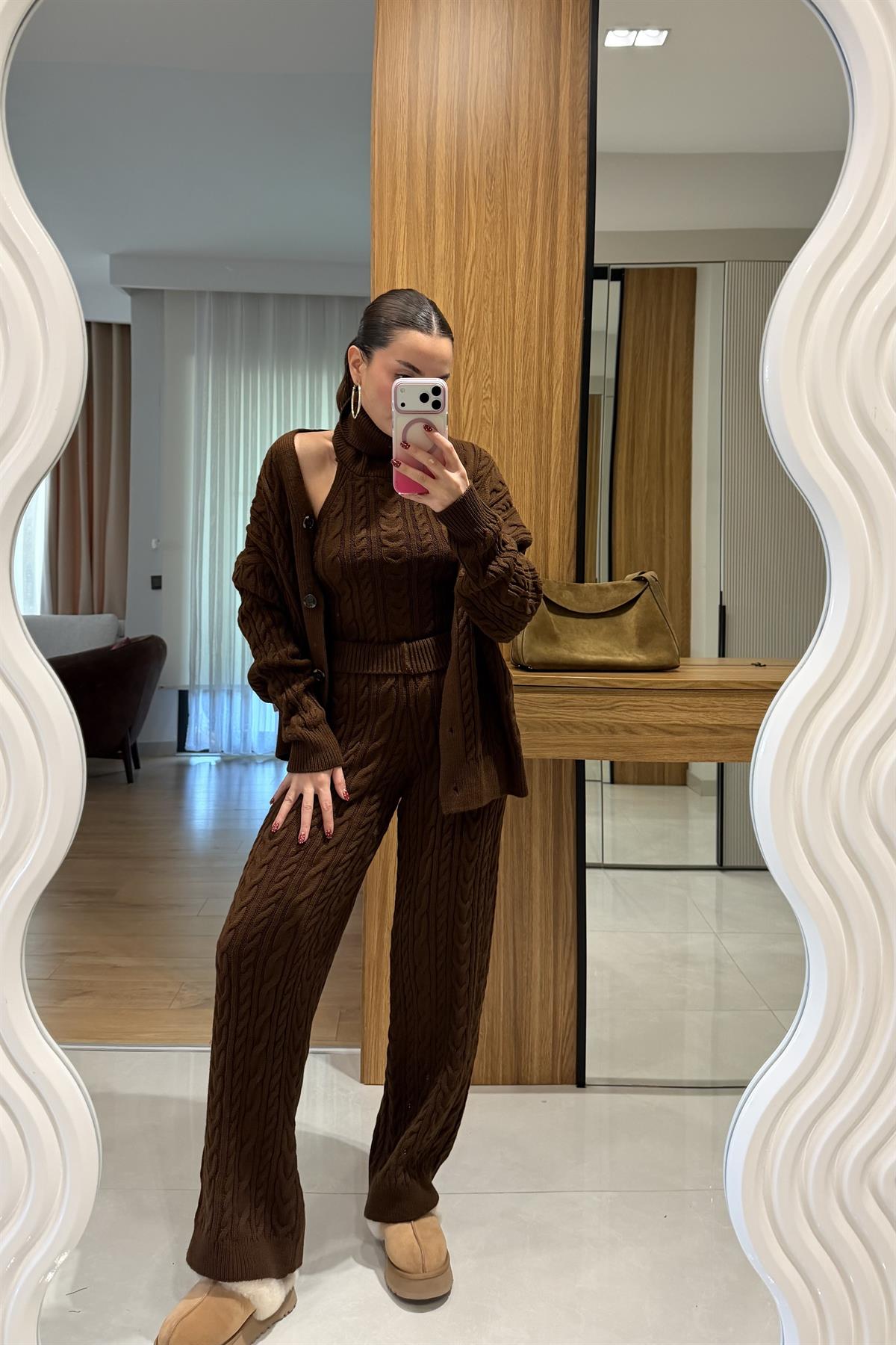 Munich Kahve Üçlü Örgü Takım