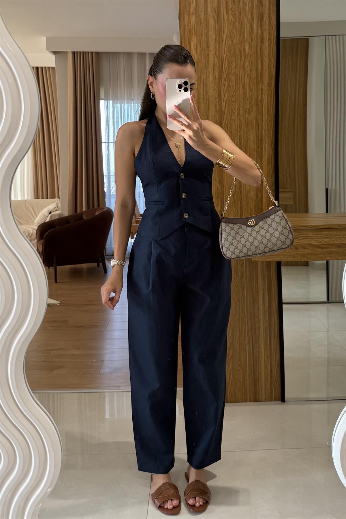 Myles Lacivert Kemerli Premium Keten Takım