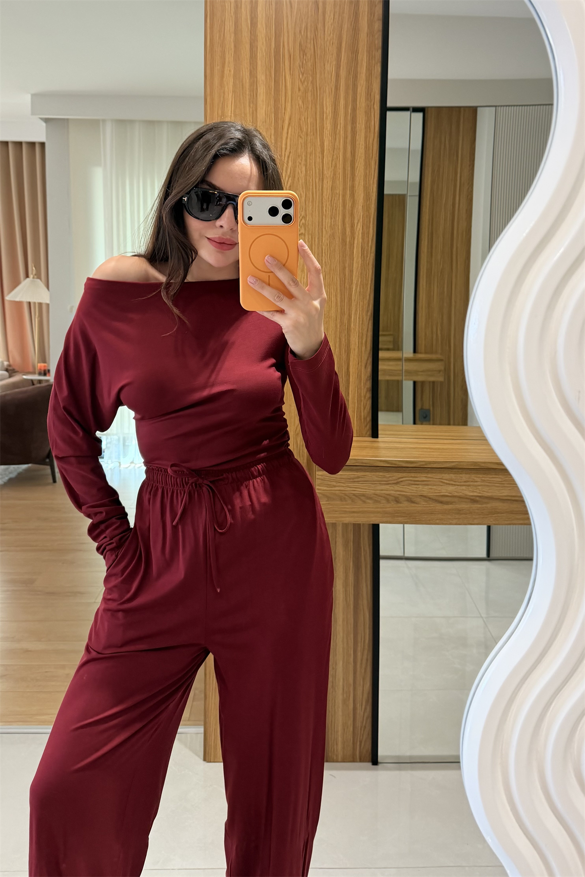 Myra Bordo Düşük Omuz Modal Takım