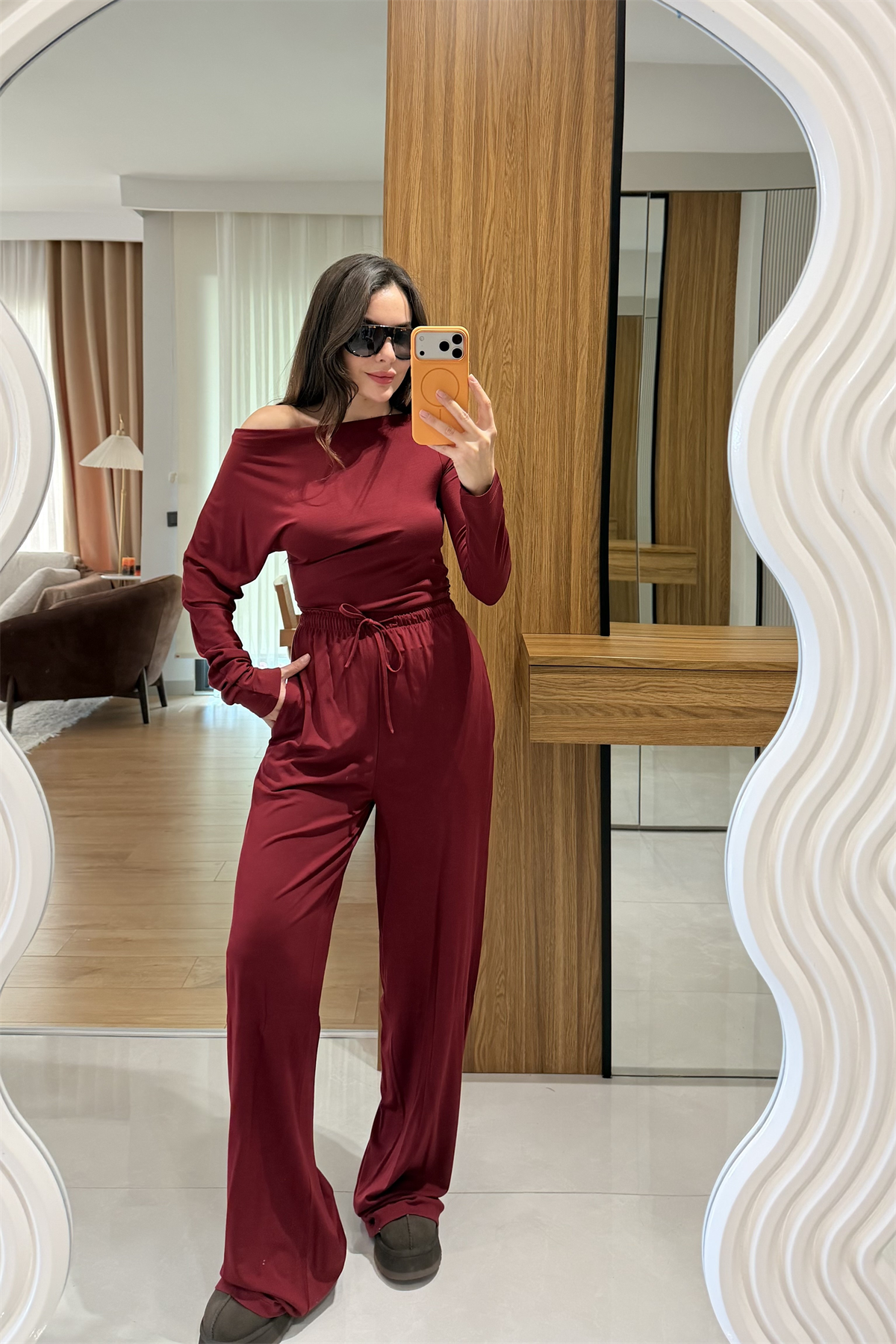 Myra Bordo Düşük Omuz Modal Takım