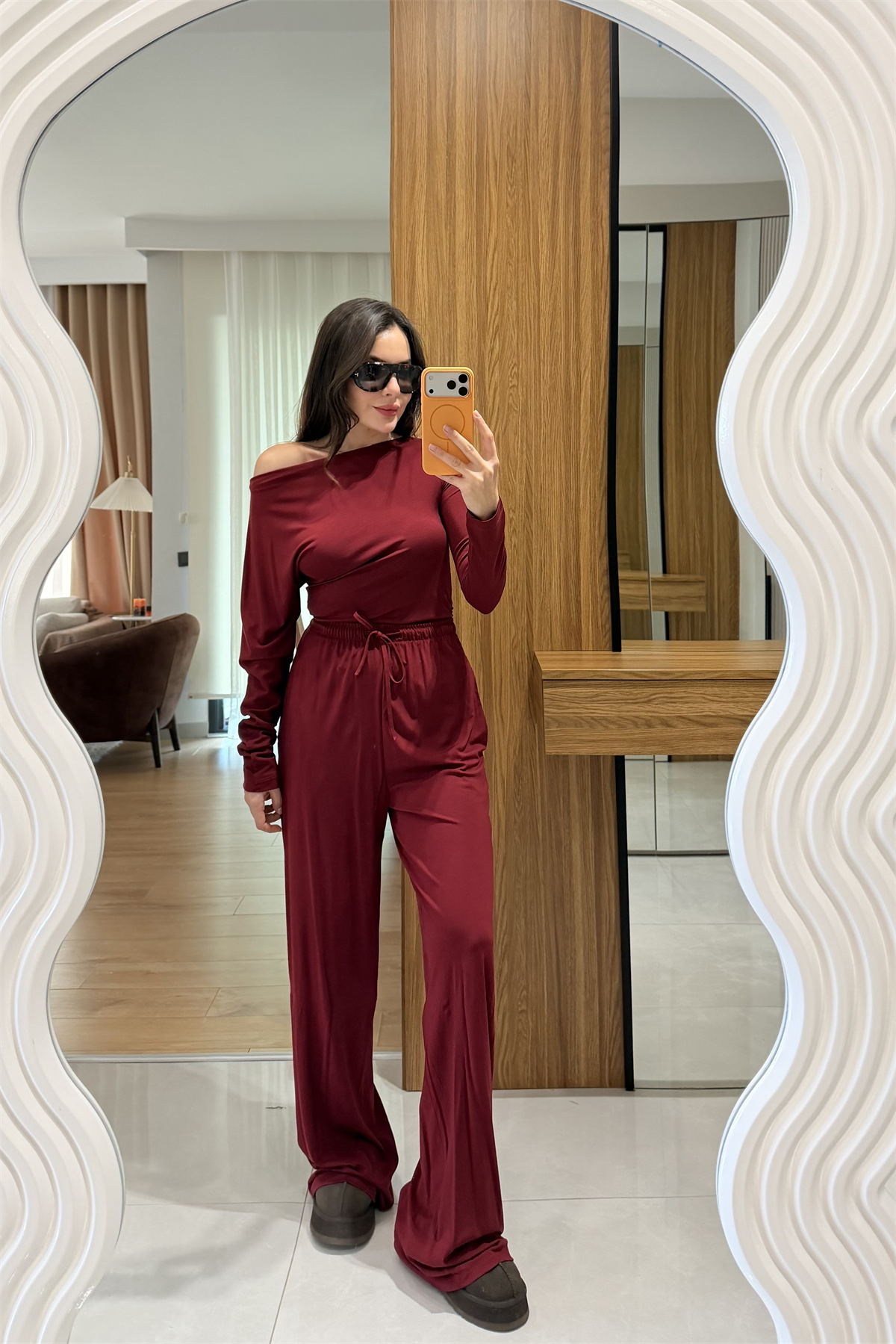 Myra Bordo Düşük Omuz Modal Takım