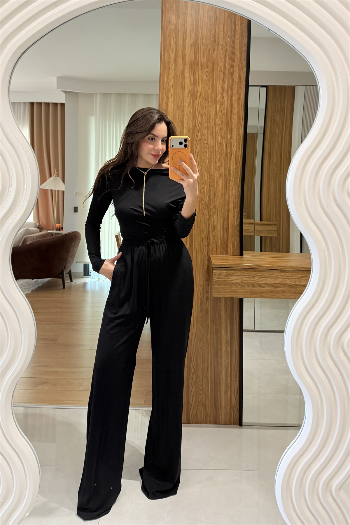 Myra Siyah Düşük Omuz Modal Takım