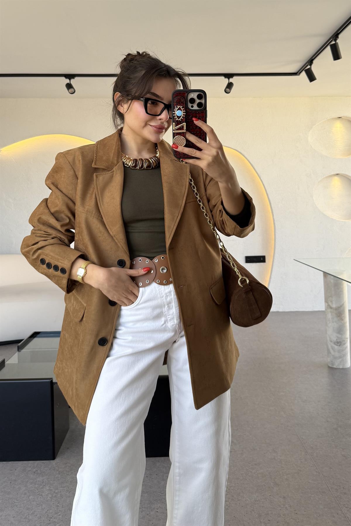 Nadia Taba Süet Vatkalı Blazer Ceket 