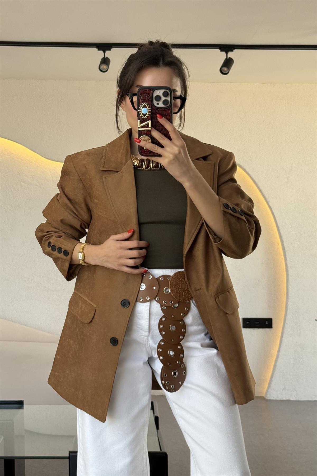 Nadia Taba Süet Vatkalı Blazer Ceket 