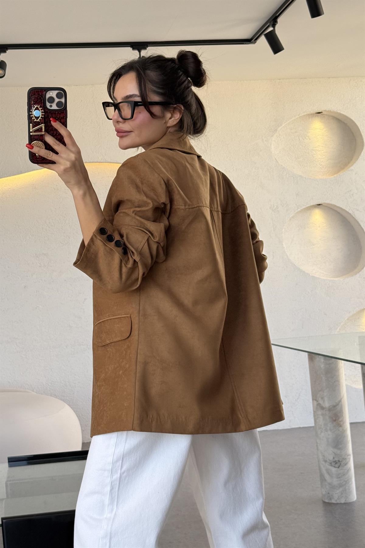 Nadia Taba Süet Vatkalı Blazer Ceket 