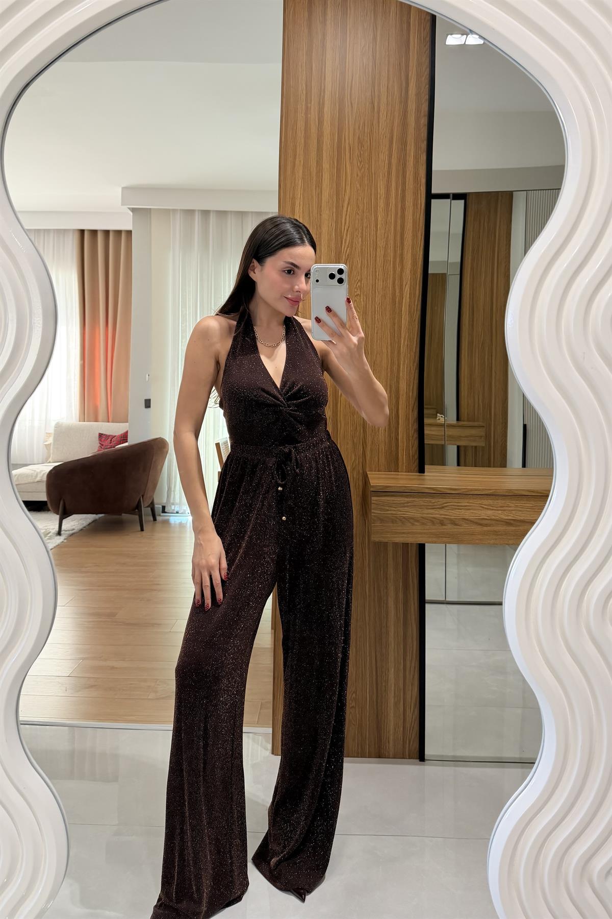 Nadiya Kahve Simli Pantolon