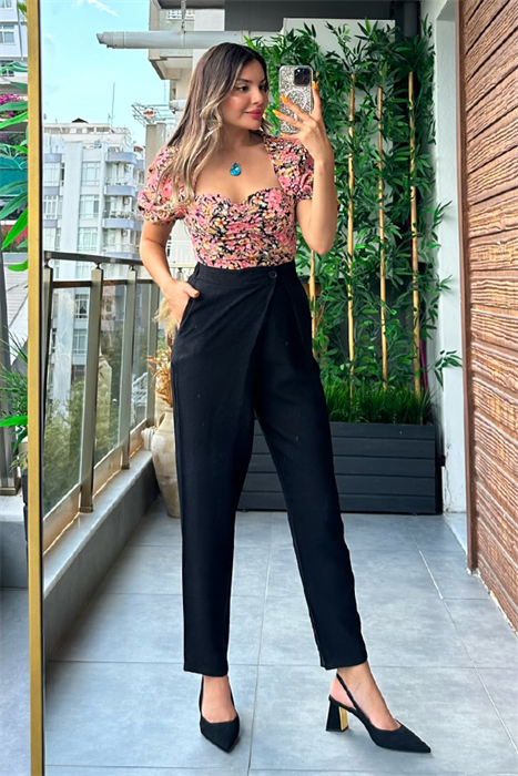 Nagisa keten havuç pantolon - Siyah