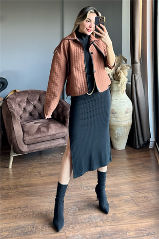 Nakd sıfır kol fitilli siyah triko elbise