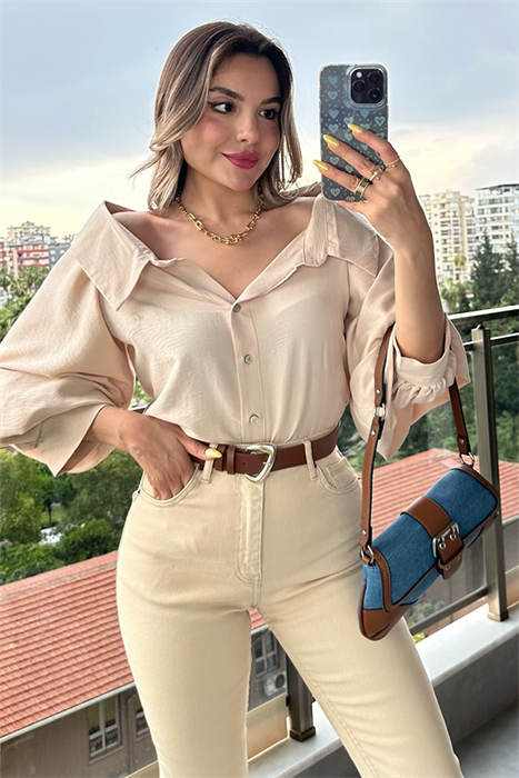 Nancy madonna yaka krem gömlek