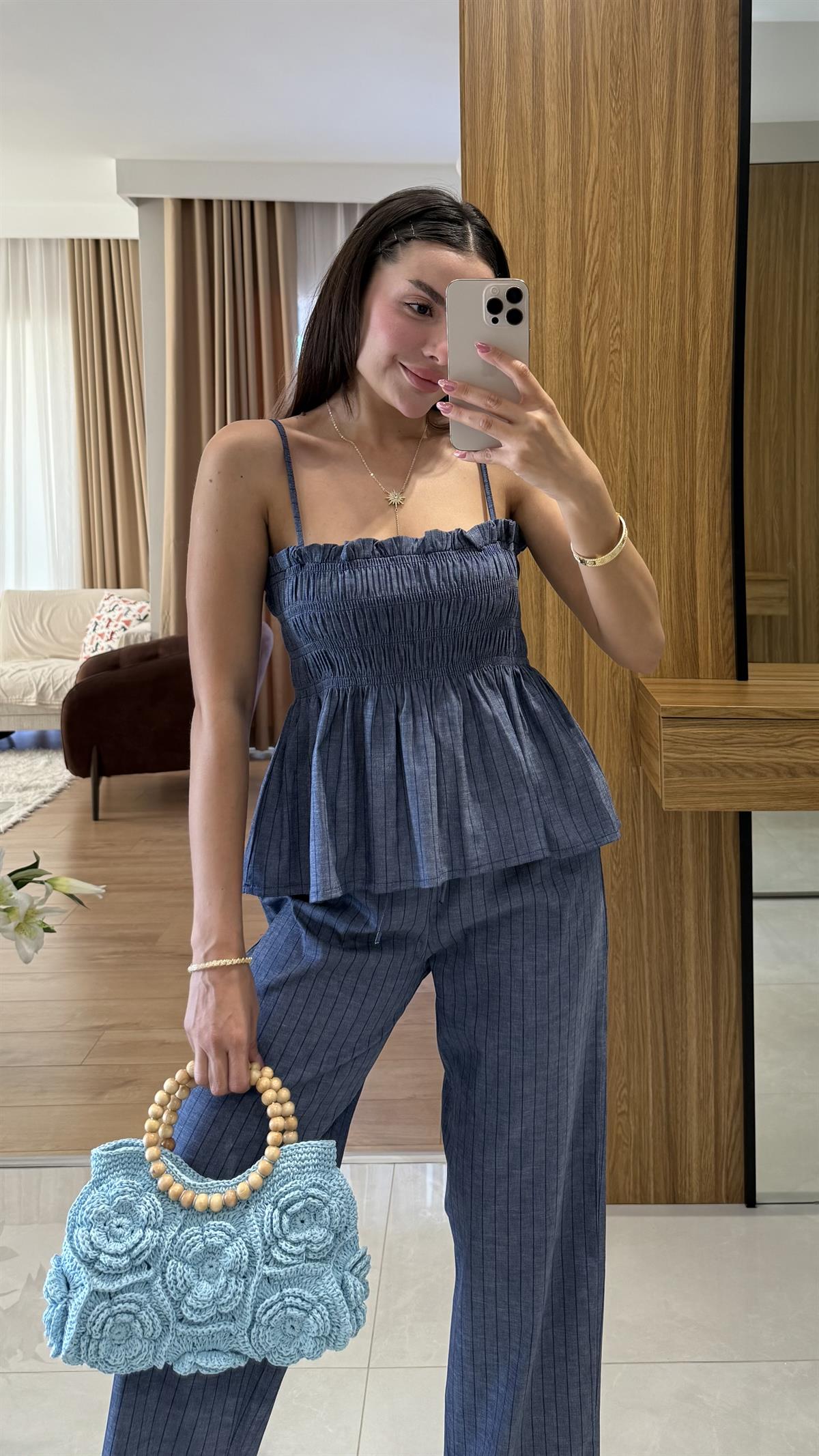 Naomi Çizgili İkili Denim Takım