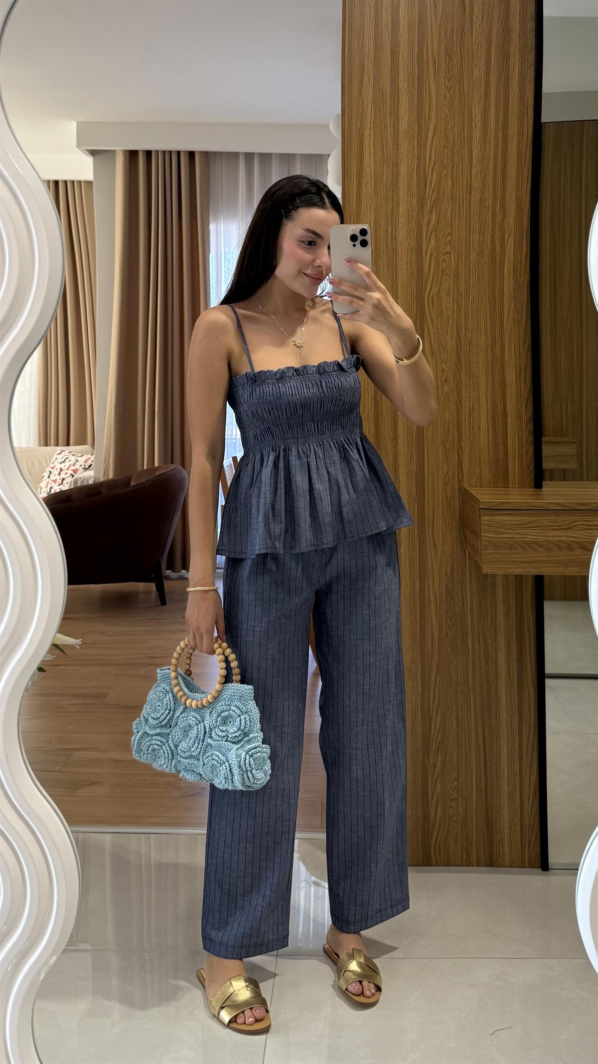 Naomi Çizgili İkili Denim Takım