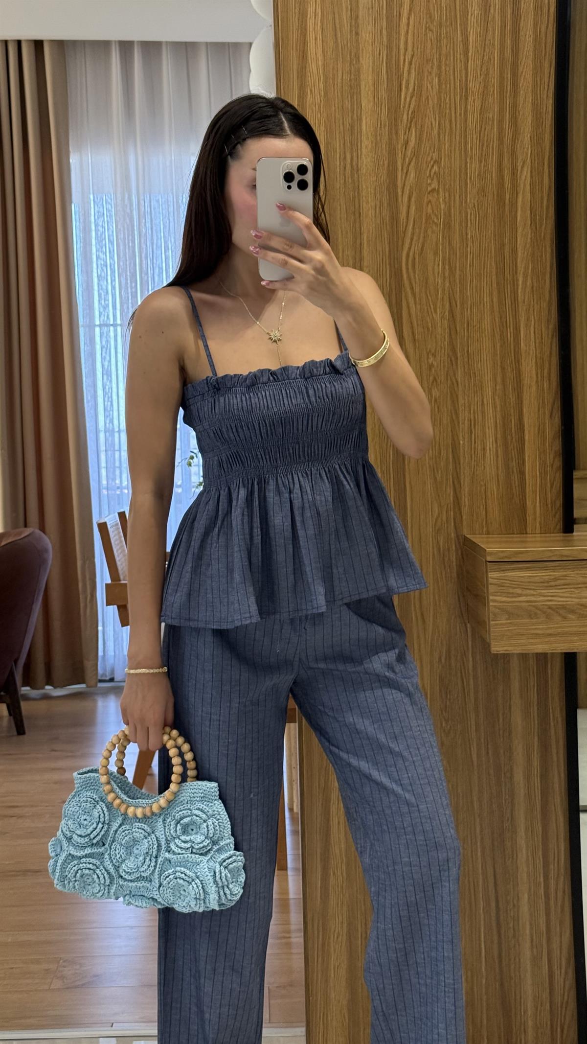 Naomi Çizgili İkili Denim Takım