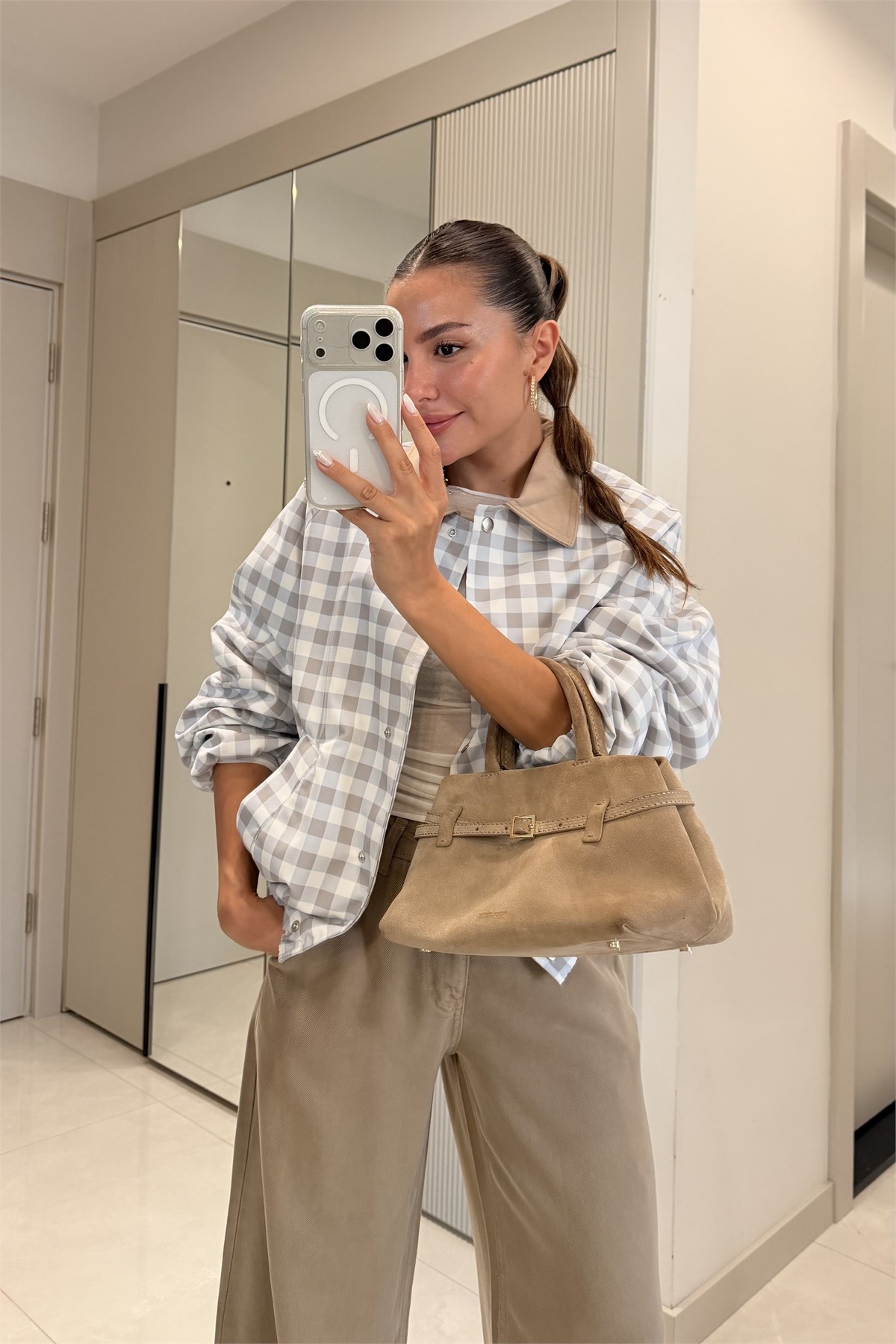 Naomi Ekose Desenli Kontrast Yaka Bomber Ceket