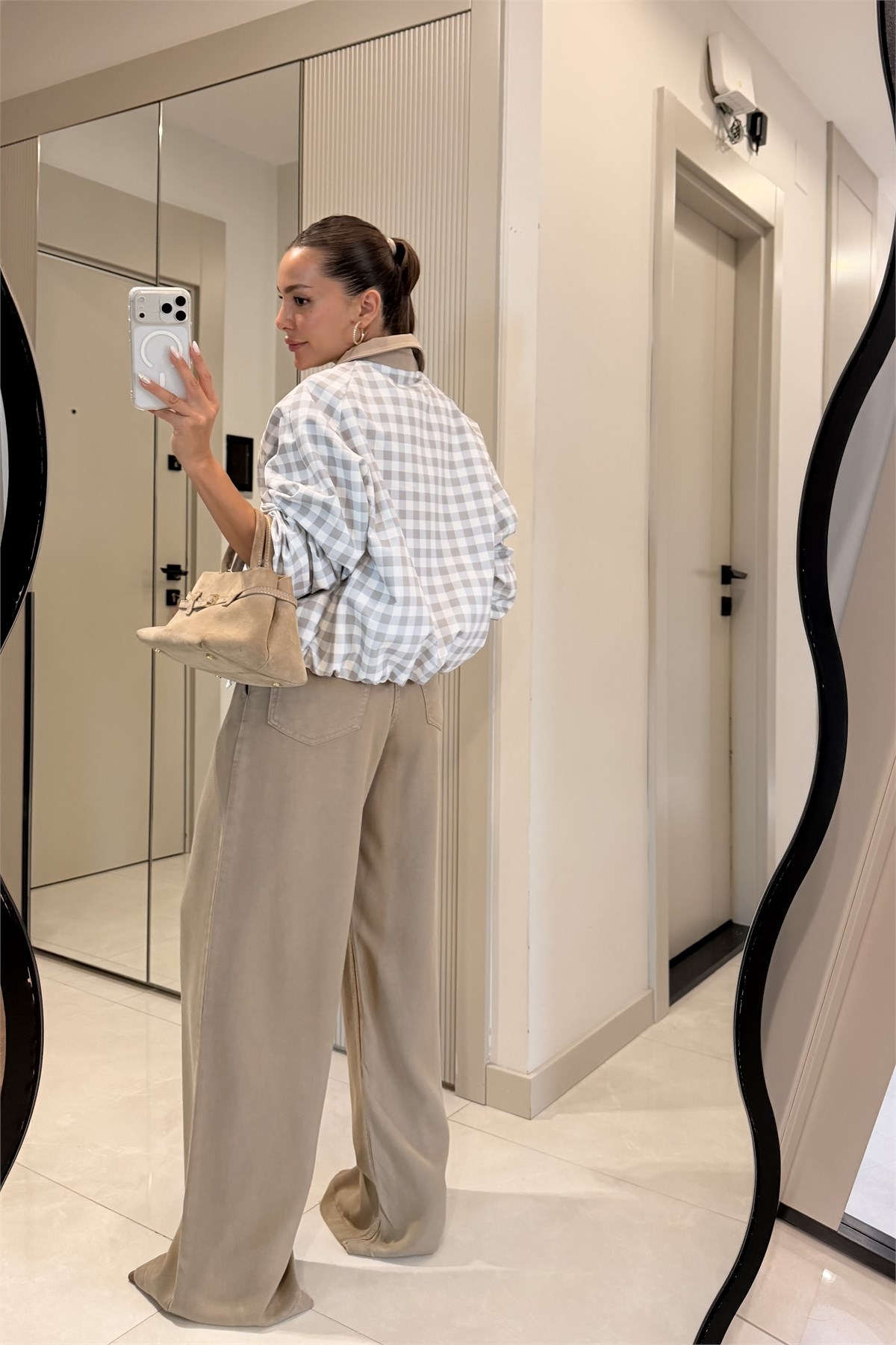 Naomi Ekose Desenli Kontrast Yaka Bomber Ceket