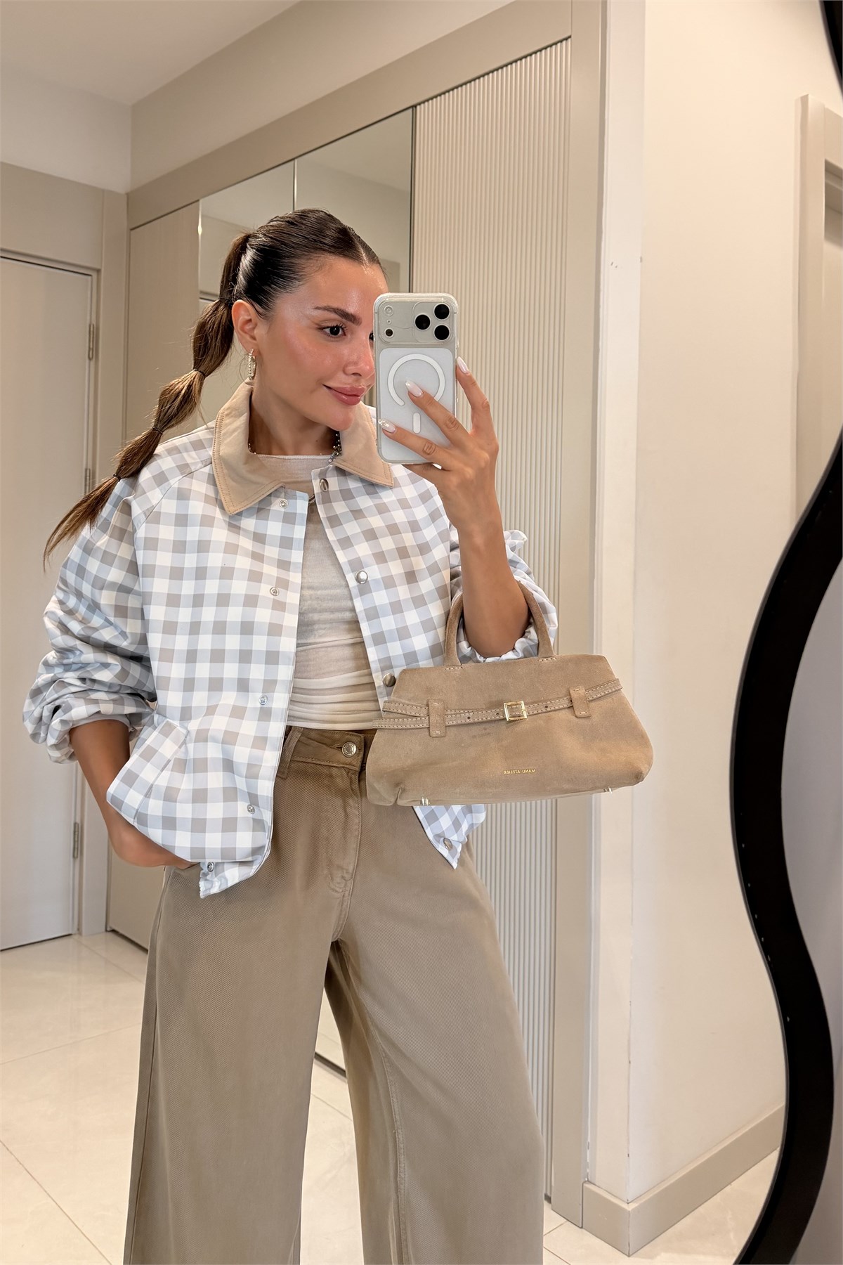 Naomi Ekose Desenli Kontrast Yaka Bomber Ceket