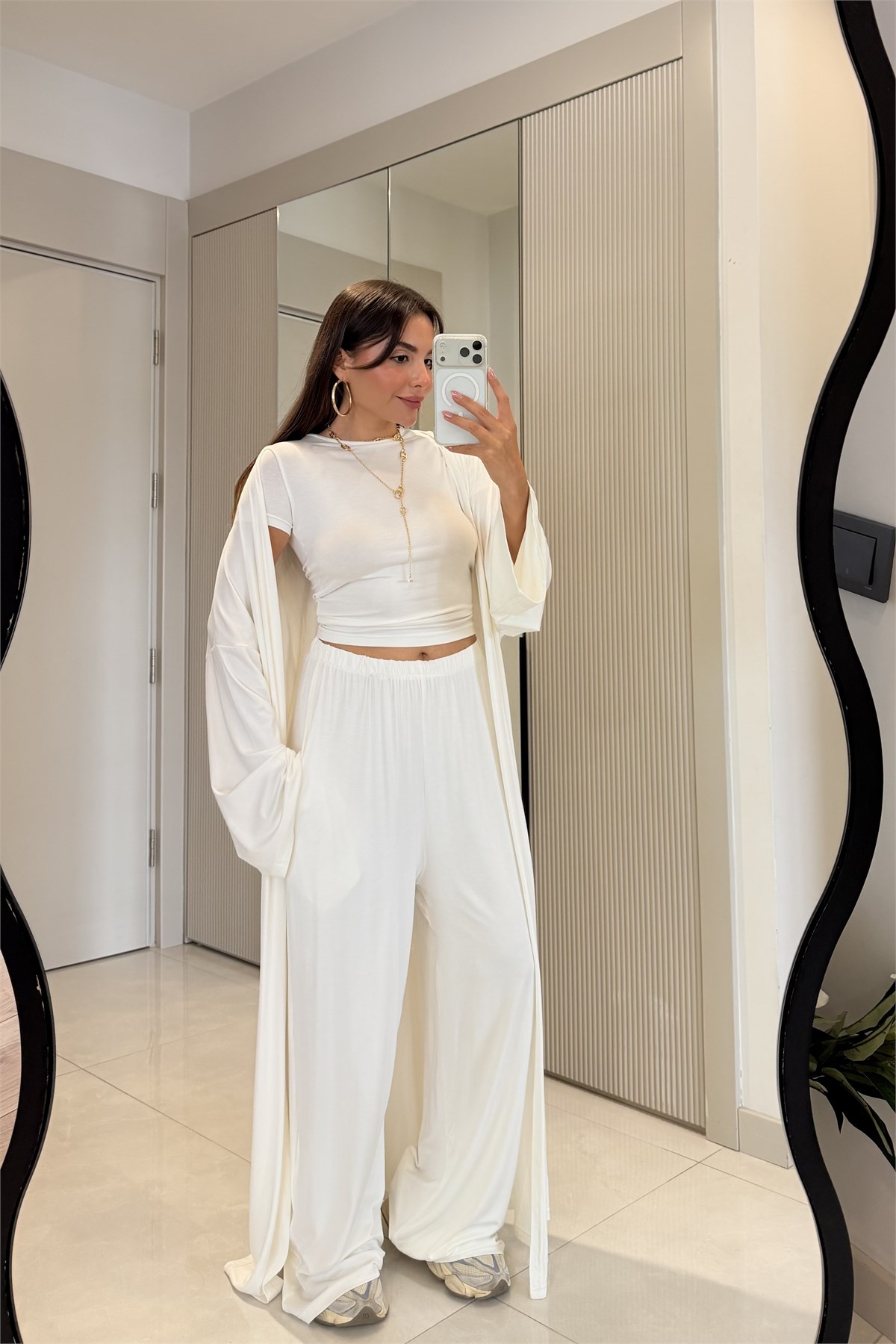 Narrow Beyaz Modal Üçlü Salaş Takım