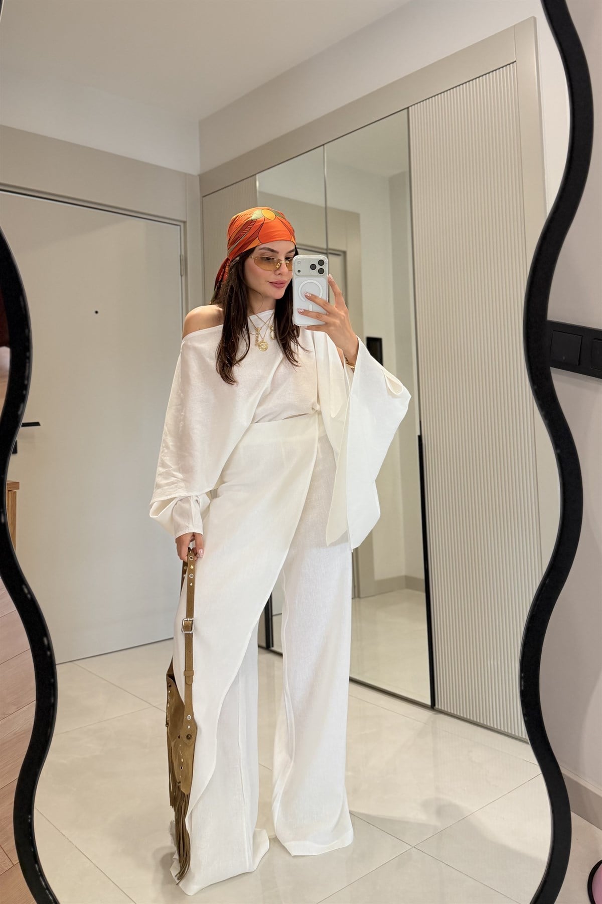 Natalia Beyaz Keten Premium Yarasa Takım
