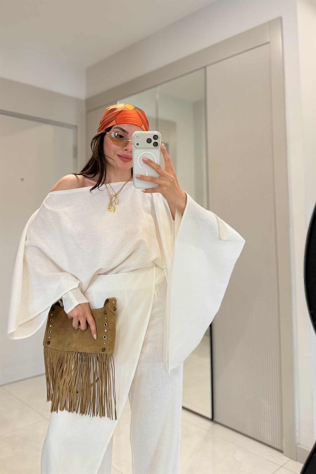 Natalia Beyaz Keten Premium Yarasa Takım