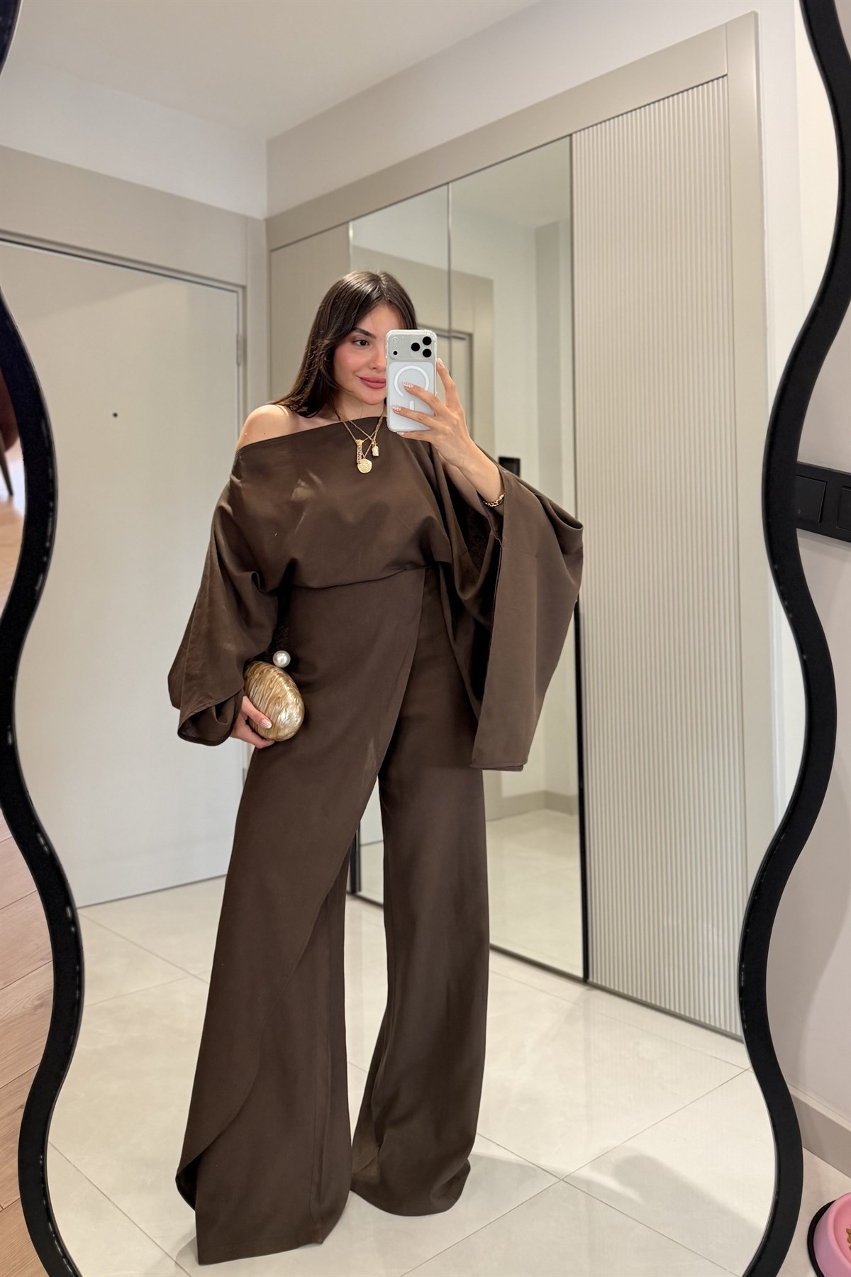Natalia Kahve Keten Premium Yarasa Takım