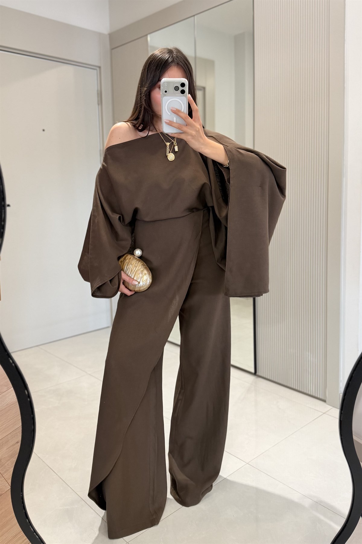 Natalia Kahve Keten Premium Yarasa Takım