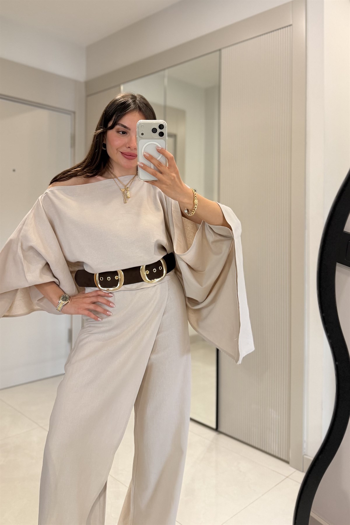 Natalia Taş Keten Premium Yarasa Takım