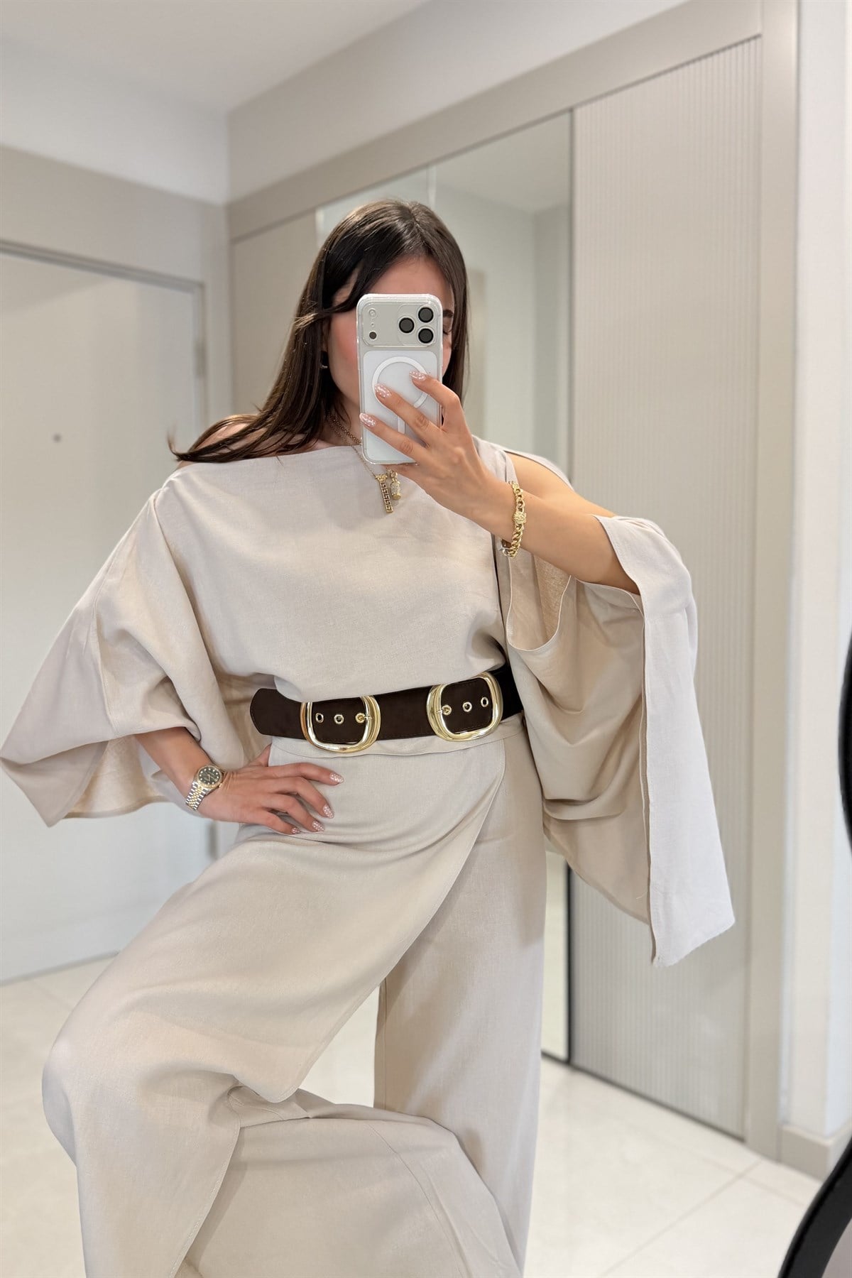 Natalia Taş Keten Premium Yarasa Takım