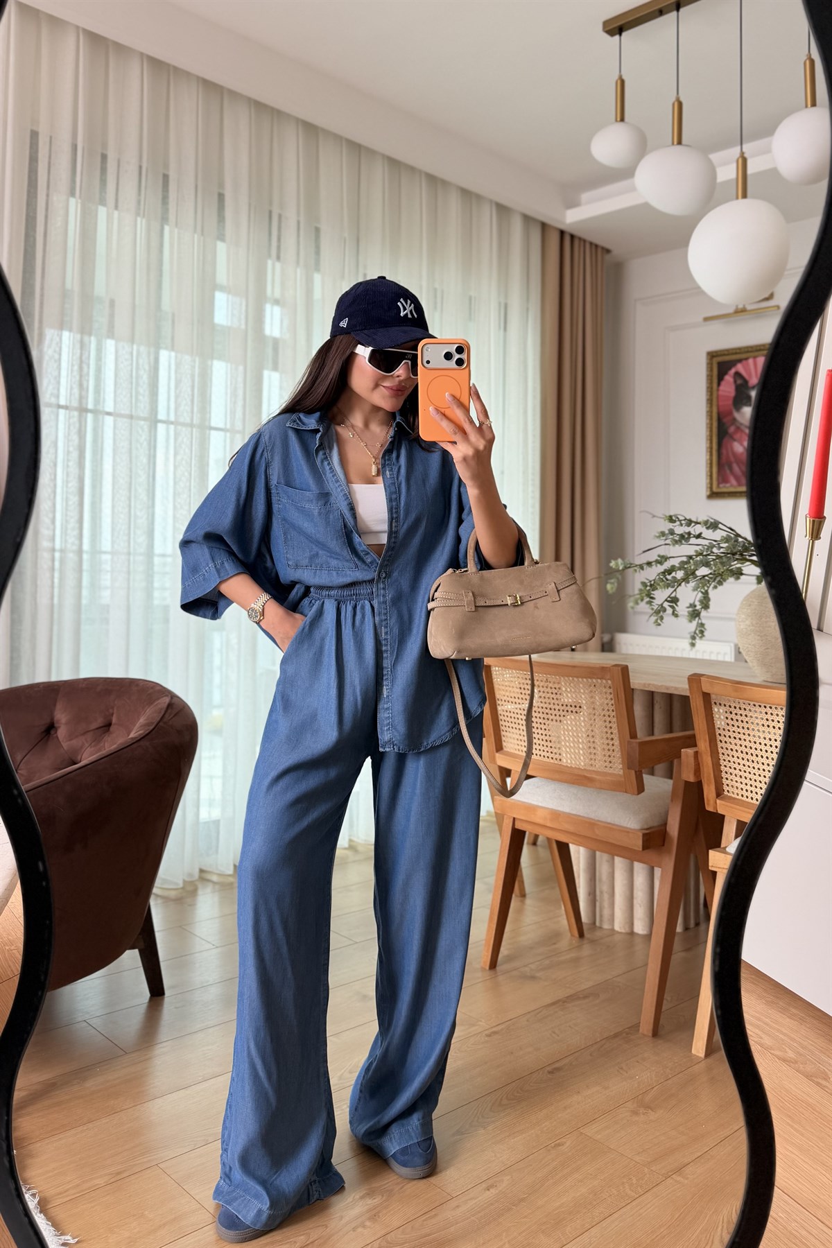 Nataly Midblue Beli Lastikli Tensel Kot Takım
