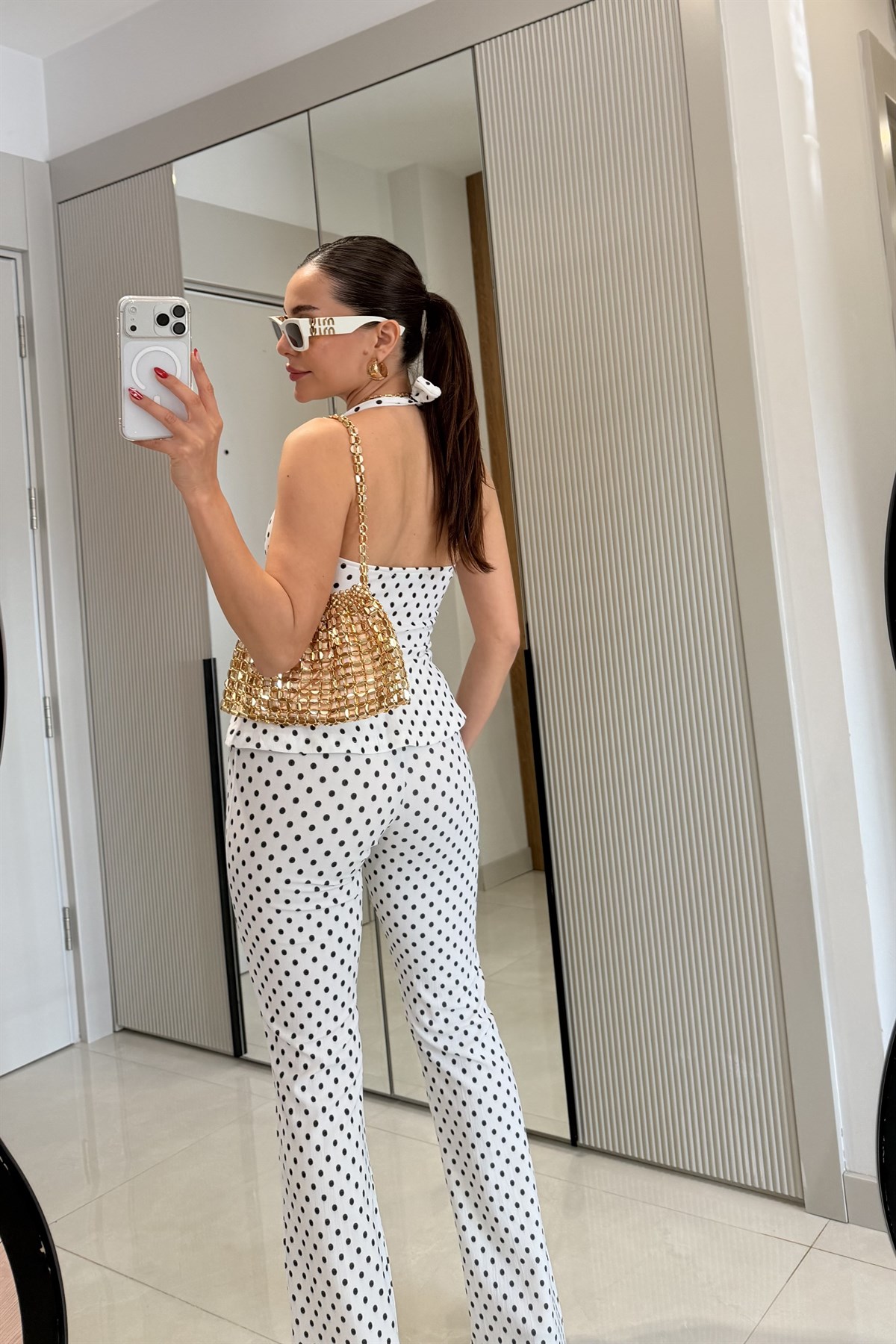 Natasha Beyaz Puantiyeli İkili Takım