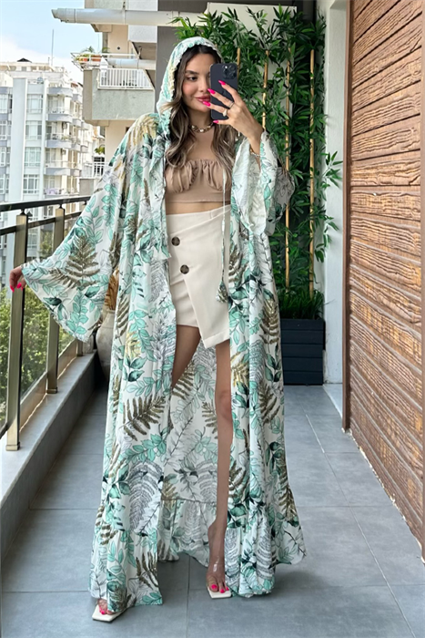 Natural karışık desen oversize kimono