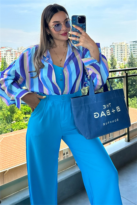 Naty mavi geçişli çizgili gömlek