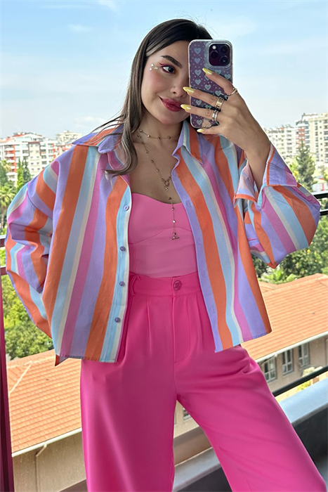 Naty renkli çizgili gömlek